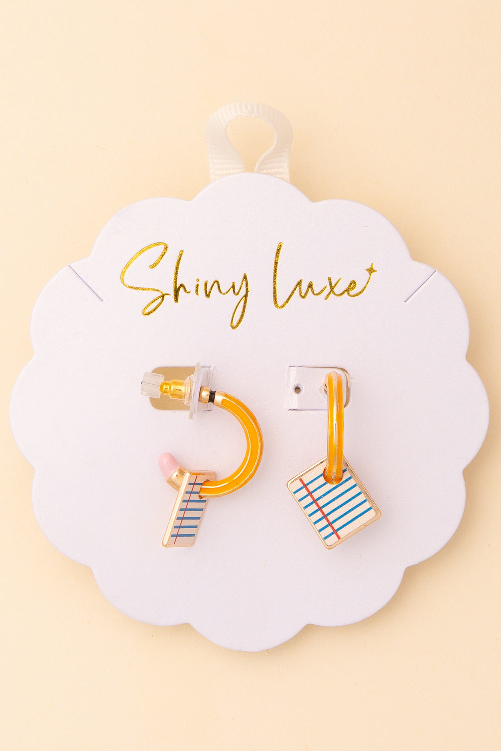 Lucia School Theme Pencil and Notebook Open Loop Cuff Earrings
