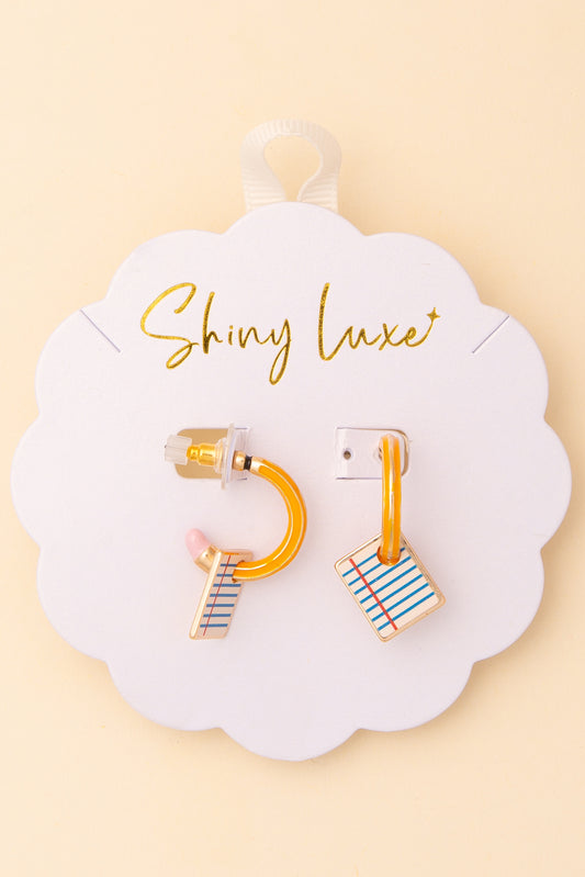 Lucia School Theme Pencil and Notebook Open Loop Cuff Earrings
