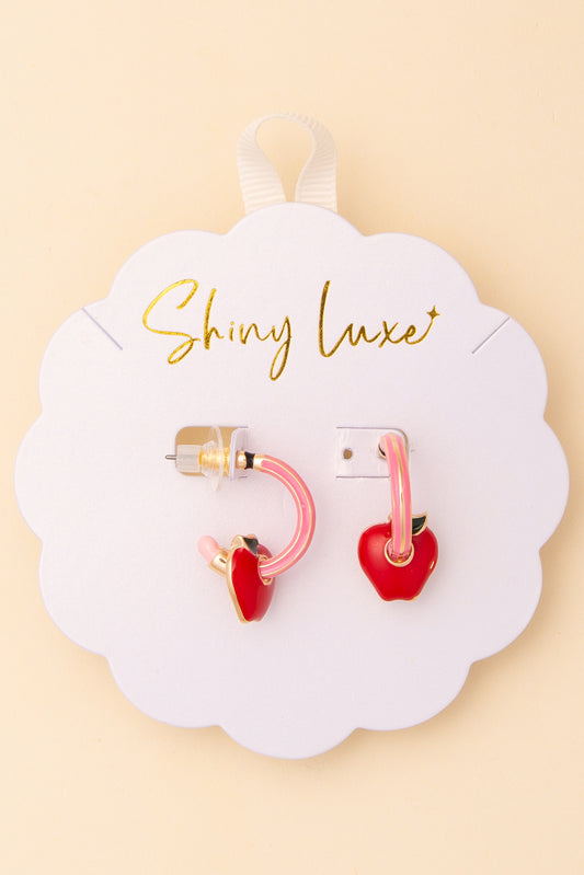 Natalia School Theme Pencil with Heart Open Loop Cuff Earrings