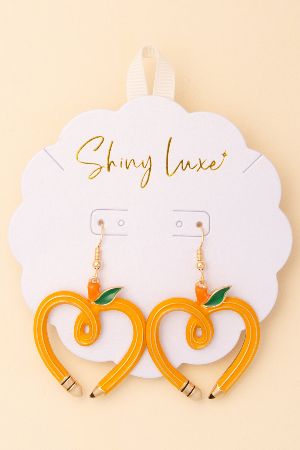 Lia School Enameled Looped Heart-Shaped Pencil Dangle Earrings