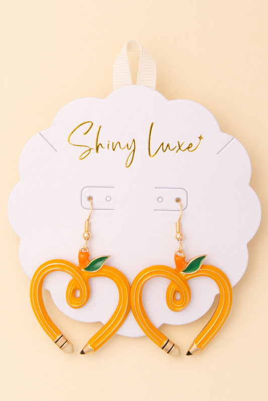 Lia School Enameled Looped Heart-Shaped Pencil Dangle Earrings