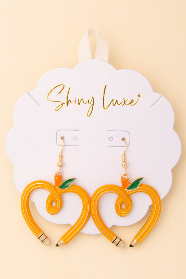 Lia School Enameled Looped Heart-Shaped Pencil Dangle Earrings
