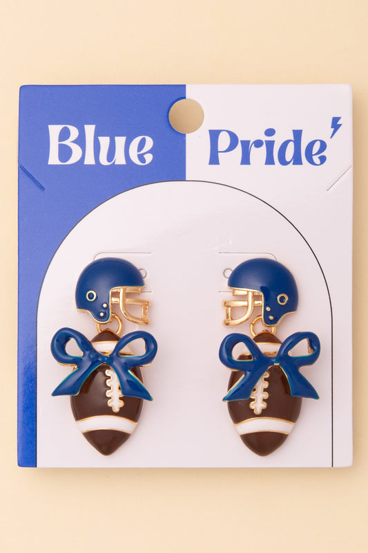 Scarlett Enamel Football and Helmet Post Dangle Earrings | Blue White