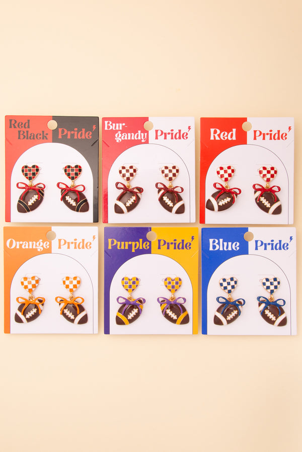 Penelope Game Day Football and Heart Post Dangle Earrings with Bow