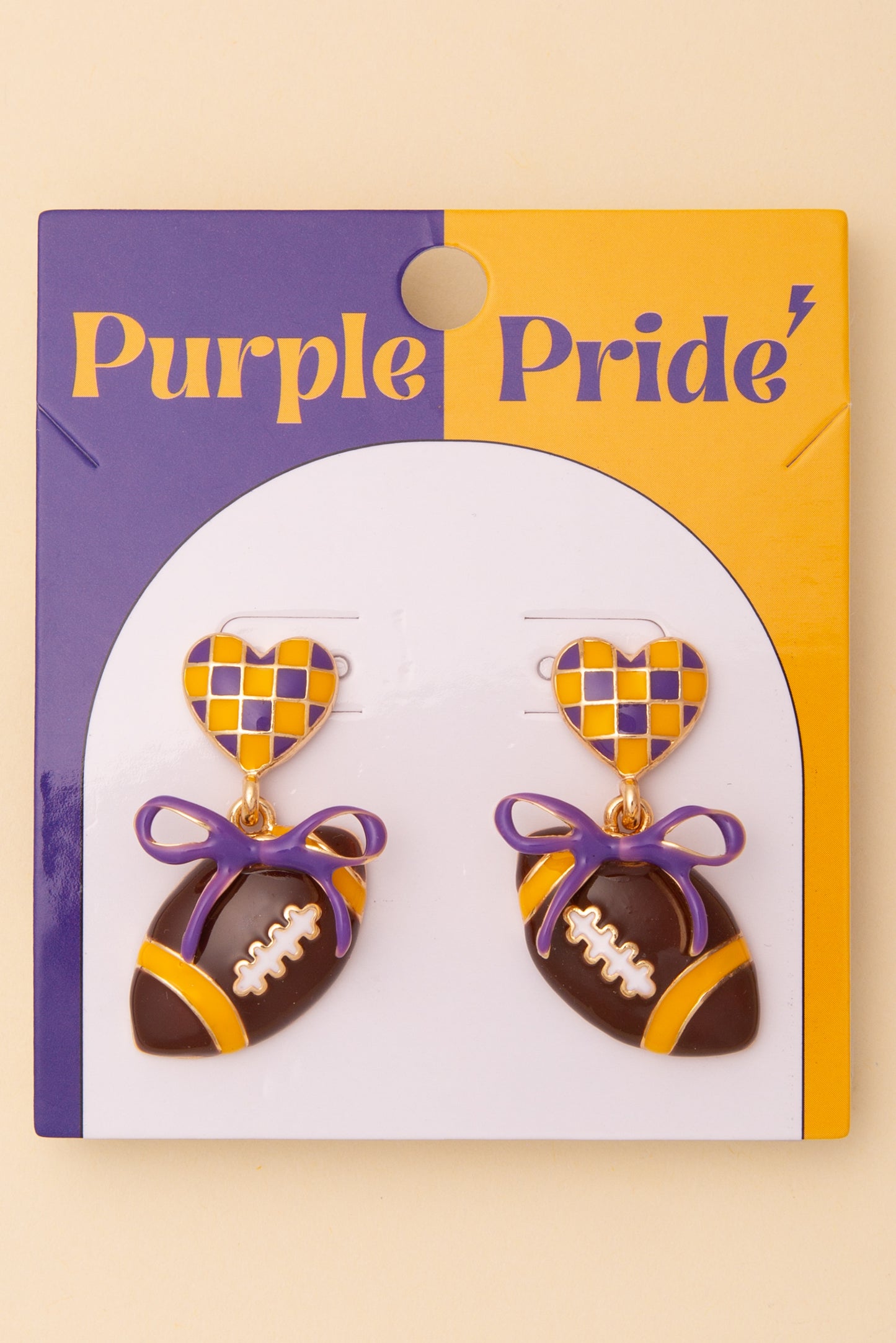 Penelope Game Day Football and Heart Post Dangle Earrings with Bow