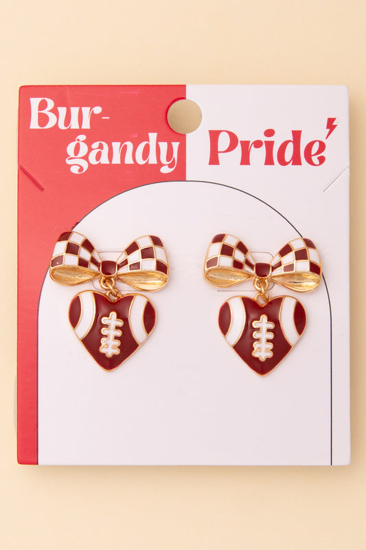 Kinsley Enamel Heart and Heart-Shaped Football Post Dangle Earrings | Burgundy & White
