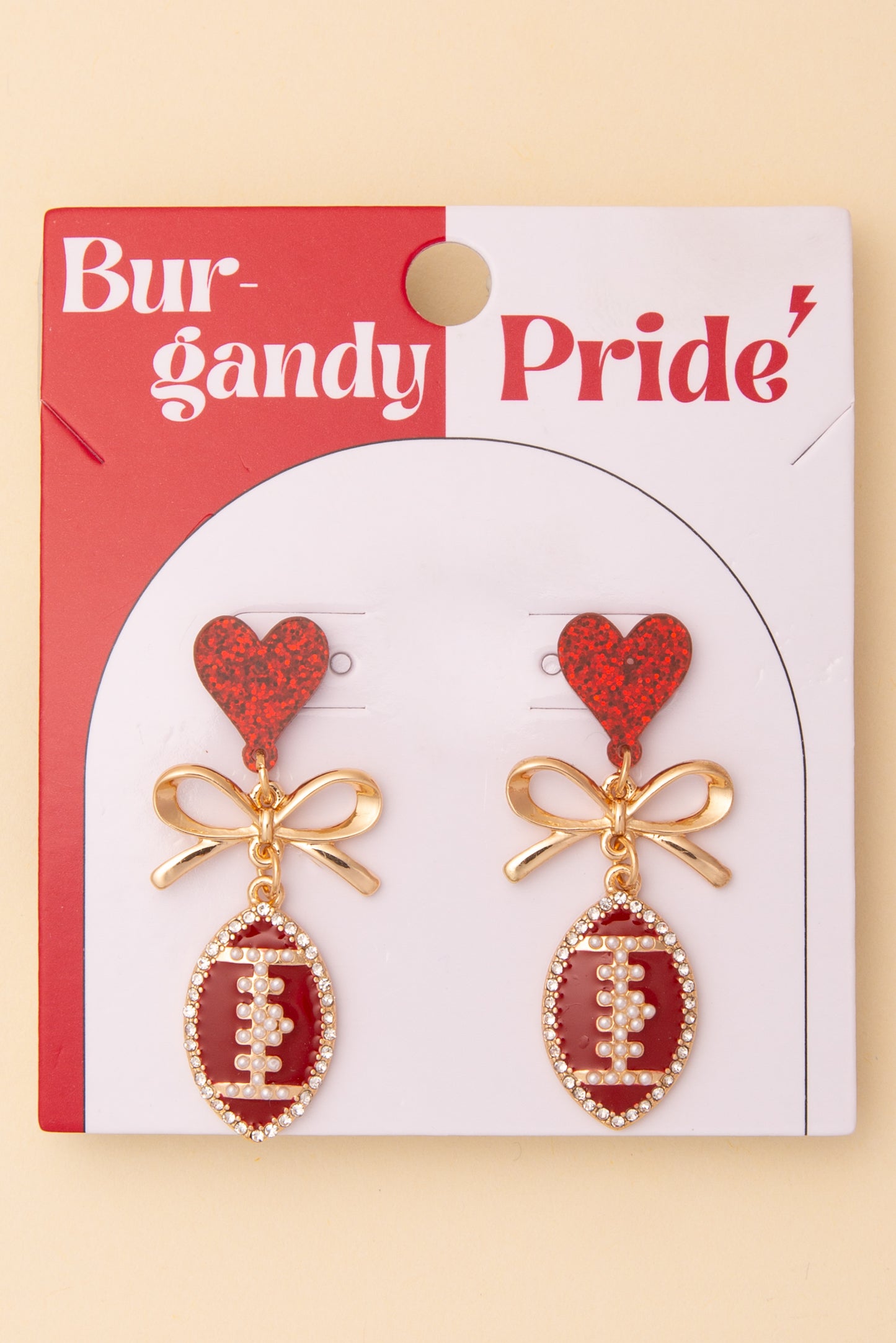 Eliza Game Day Enamel Heart Football Post Dangle Earrings