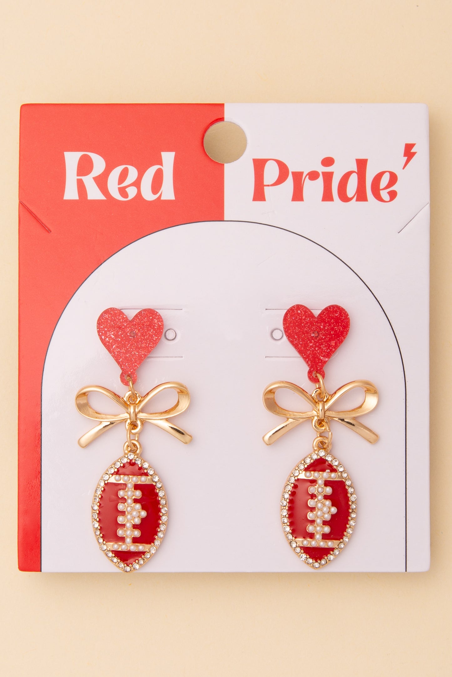 Eliza Game Day Enamel Heart Football Post Dangle Earrings
