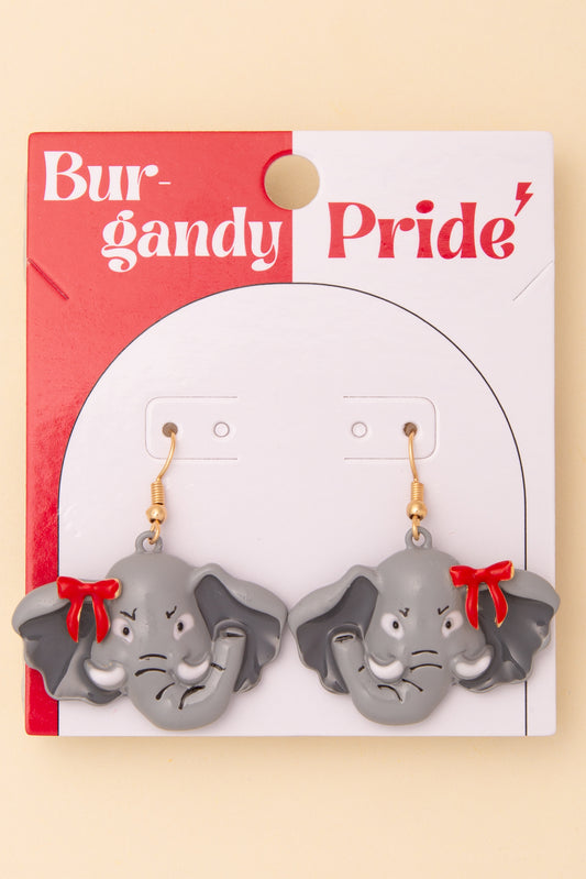 Molly Inspired Elephant Mascot Dangle Earrings with Bow Accent