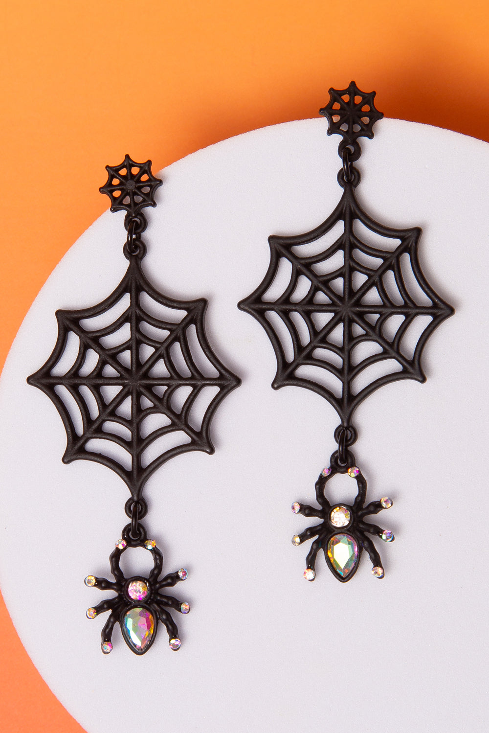 Arial Halloween Rhinestone Embellished Black Spider Earrings