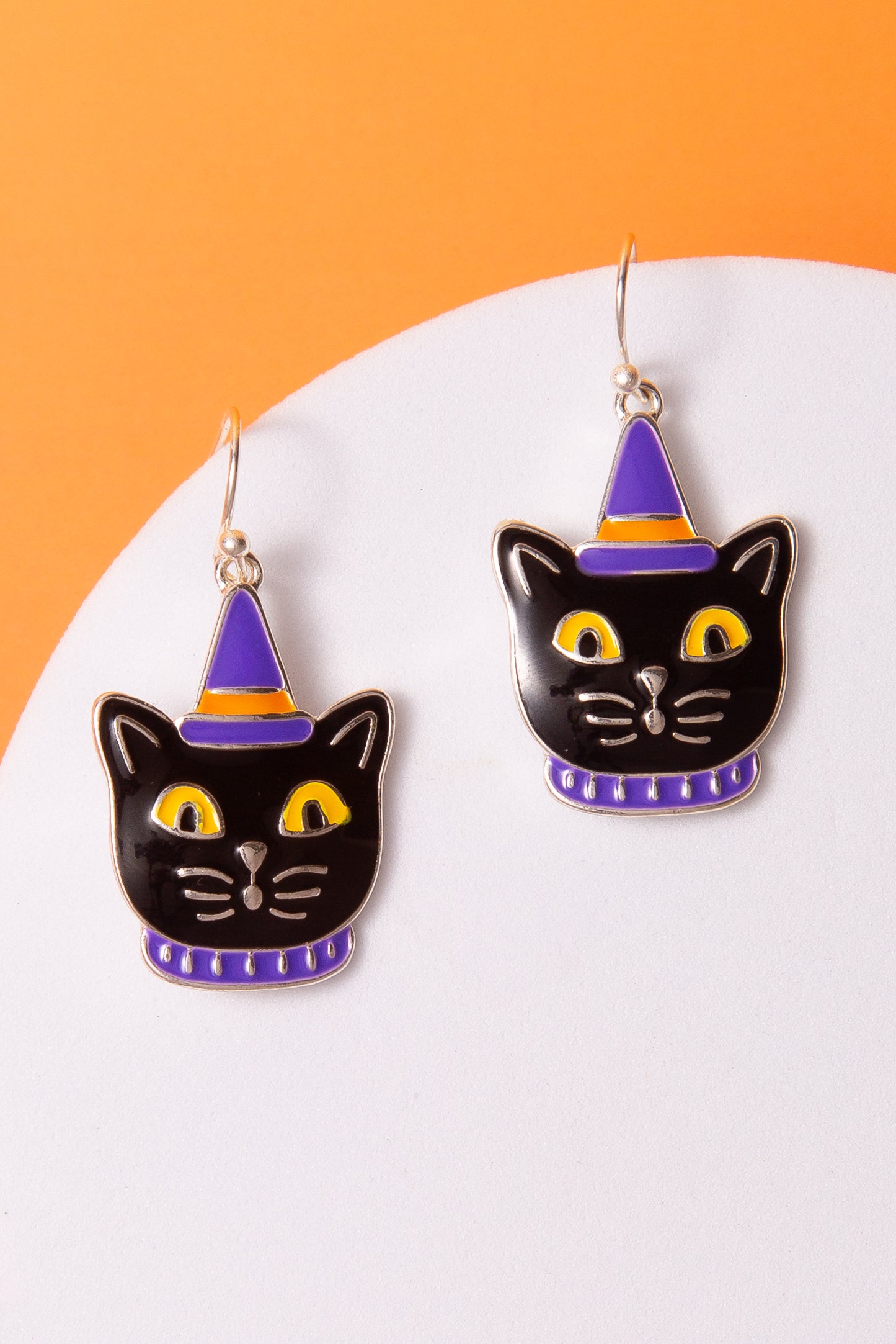 Regina Halloween Enamel Witched Black Cat Dangle Earrings