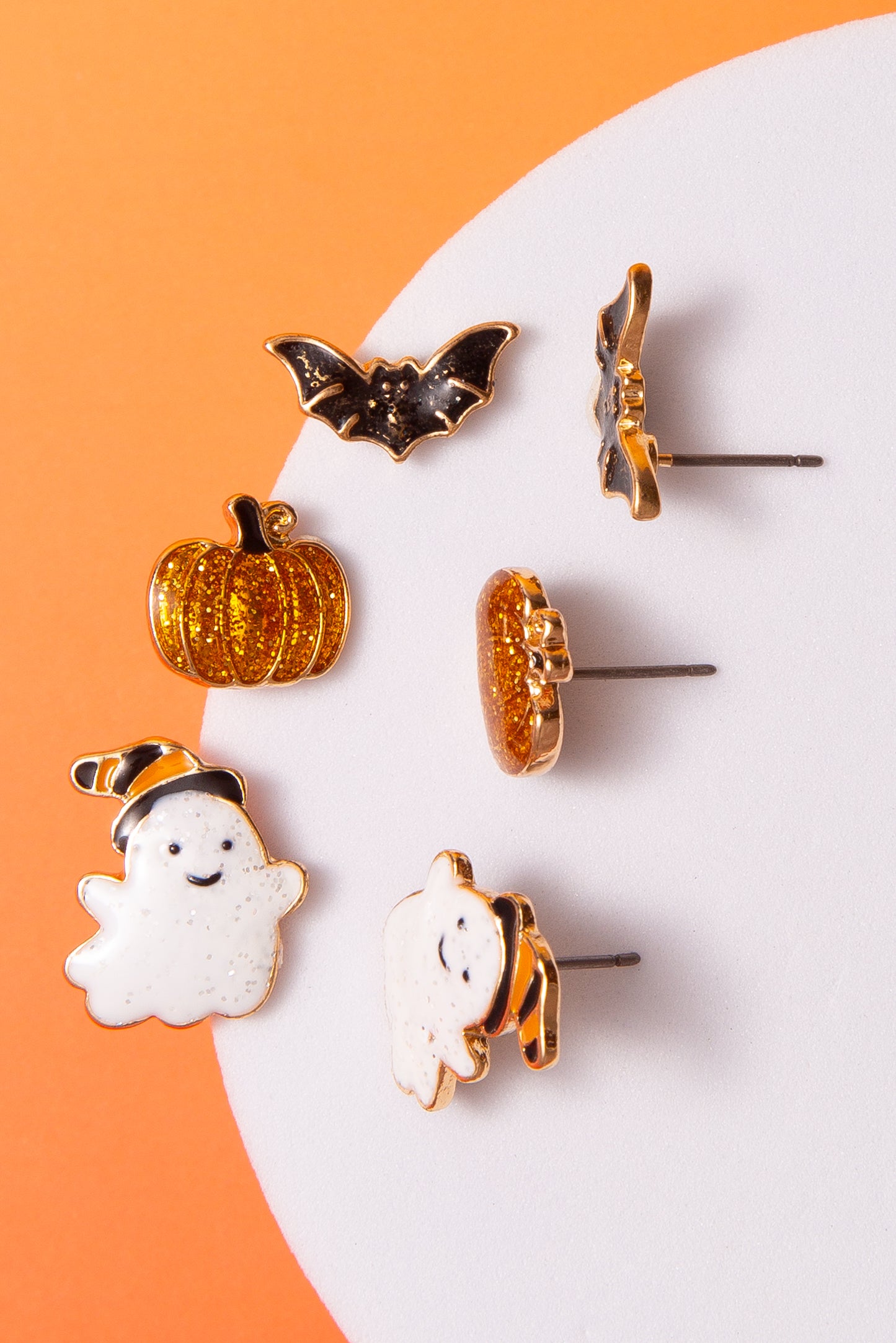 Diana 3-Pack Halloween Earrings – Glittered Bat, Ghost and Pumpkin
