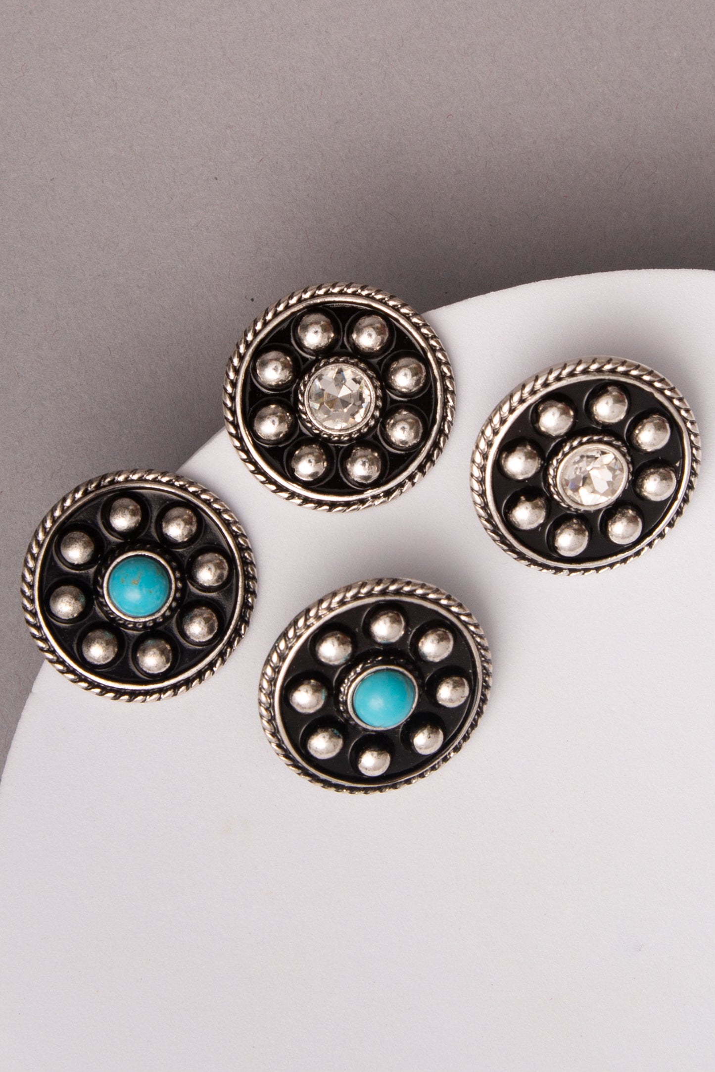 Isabel Western Concho Stud Earrings with Crystal or Turquoise