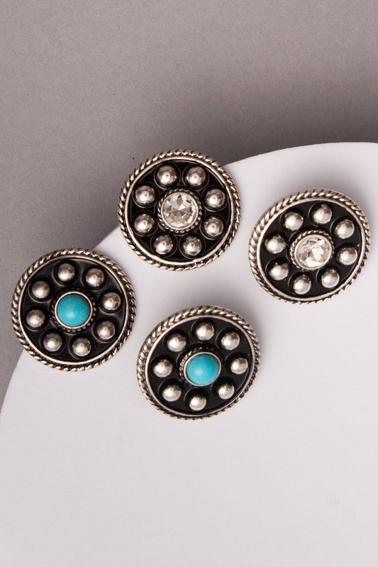 Isabel Western Concho Stud Earrings with Crystal or Turquoise