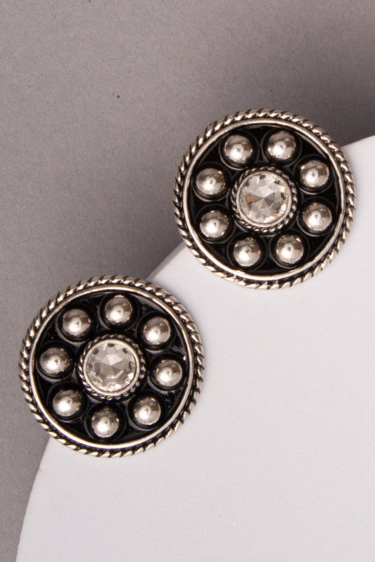 Isabel Western Concho Stud Earrings with Crystal or Turquoise | Silver