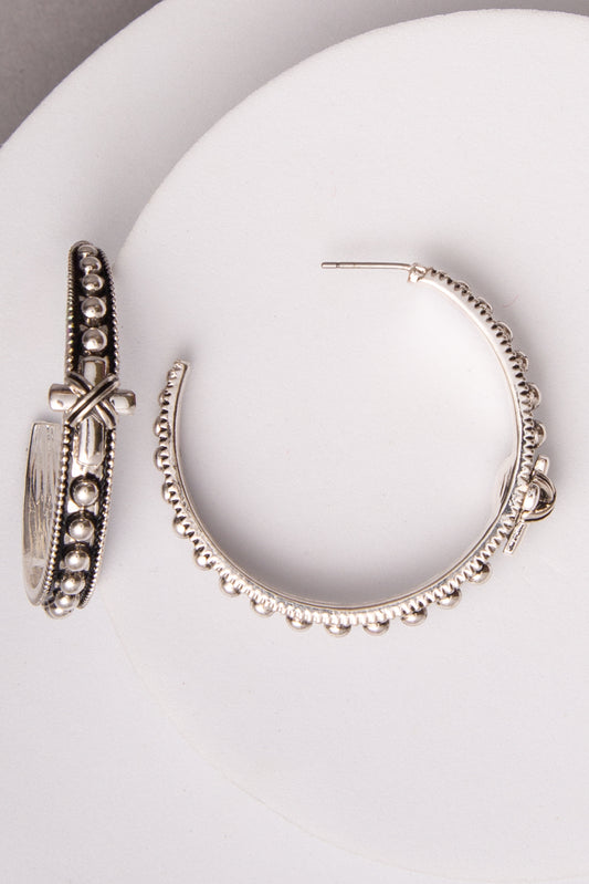 Ella Western X Cross Concho Hoop Earrings | Silver
