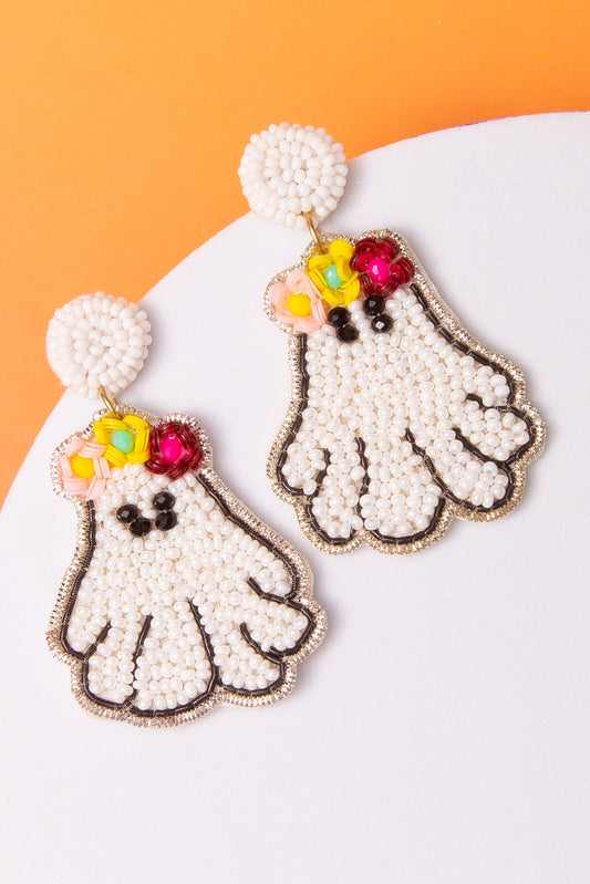 Harper Halloween Floral Ghost Beaded Dangle Earrings