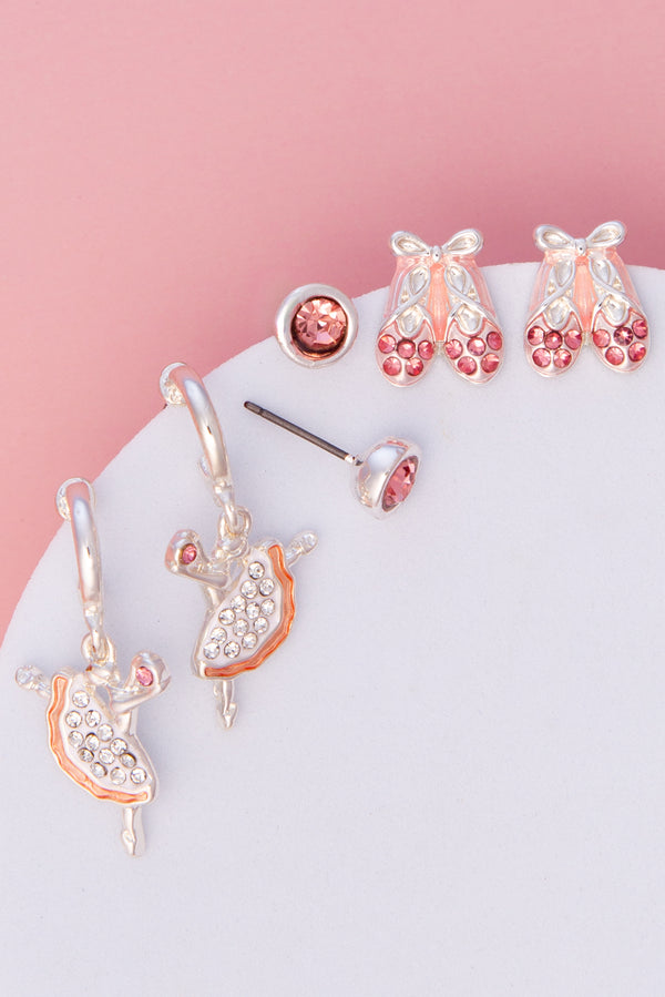 Ally Ballet Theme Stud Earring Set – Slipper & Ballerina Design