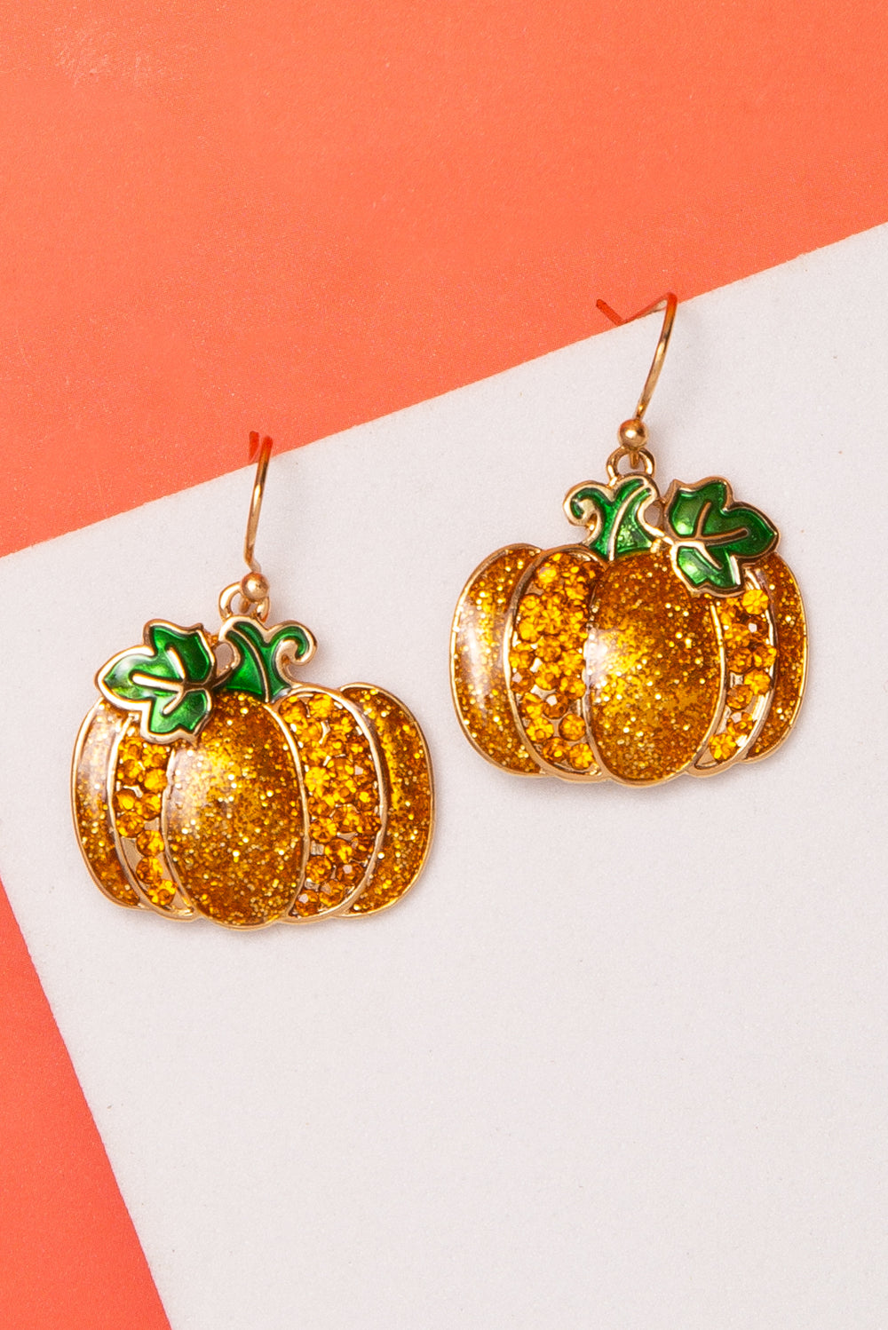Daisy Halloween Pumpkin Dangle Earrings with Glitter Accents