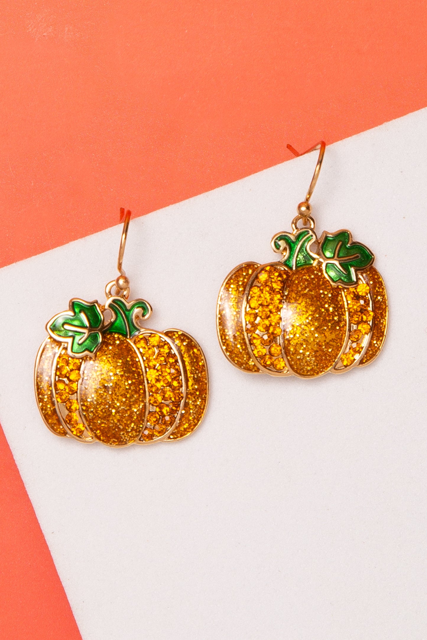Daisy Halloween Pumpkin Dangle Earrings with Glitter Accents