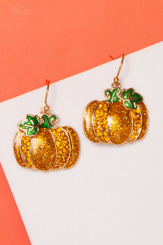 Daisy Halloween Pumpkin Dangle Earrings with Glitter Accents