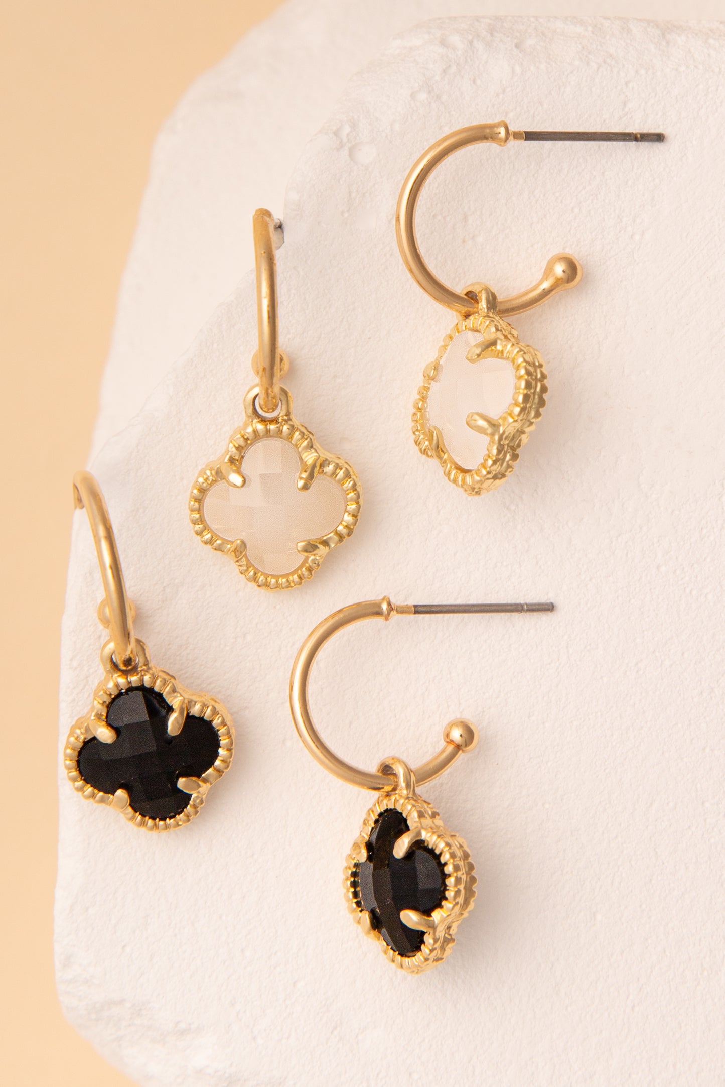 Alexandra Crystal Clover Open Hoop Earrings – Sophia Collection