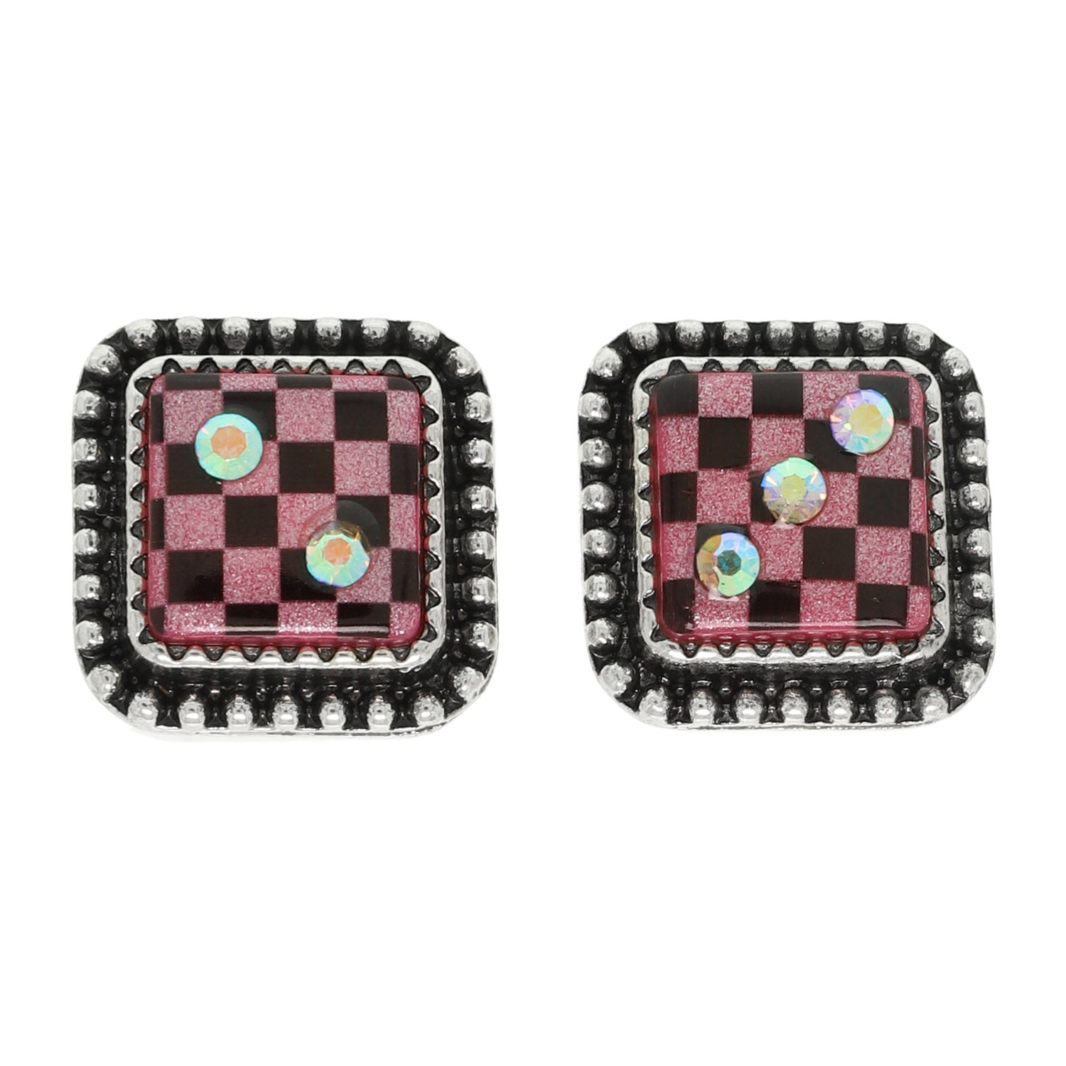 Katherine Western Design Stud Earrings with Crystal Accents | Fuchsia