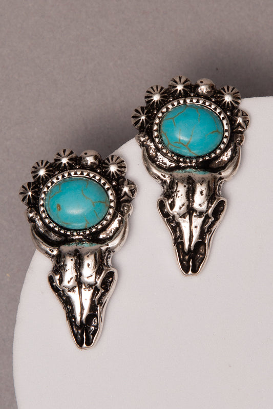 Andrea Western Steerhead Skull Stud Earrings with Turquoise