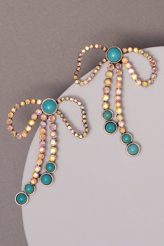 Maria Western Bow Dangle Earrings with Turquoise and Crystal