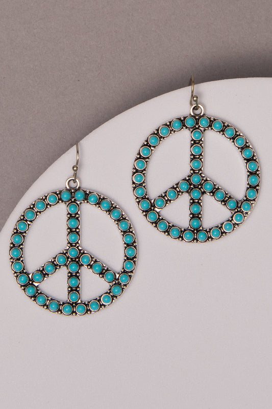 Natalie Western Crystal or Turquoise Peace Sign Dangle Earrings