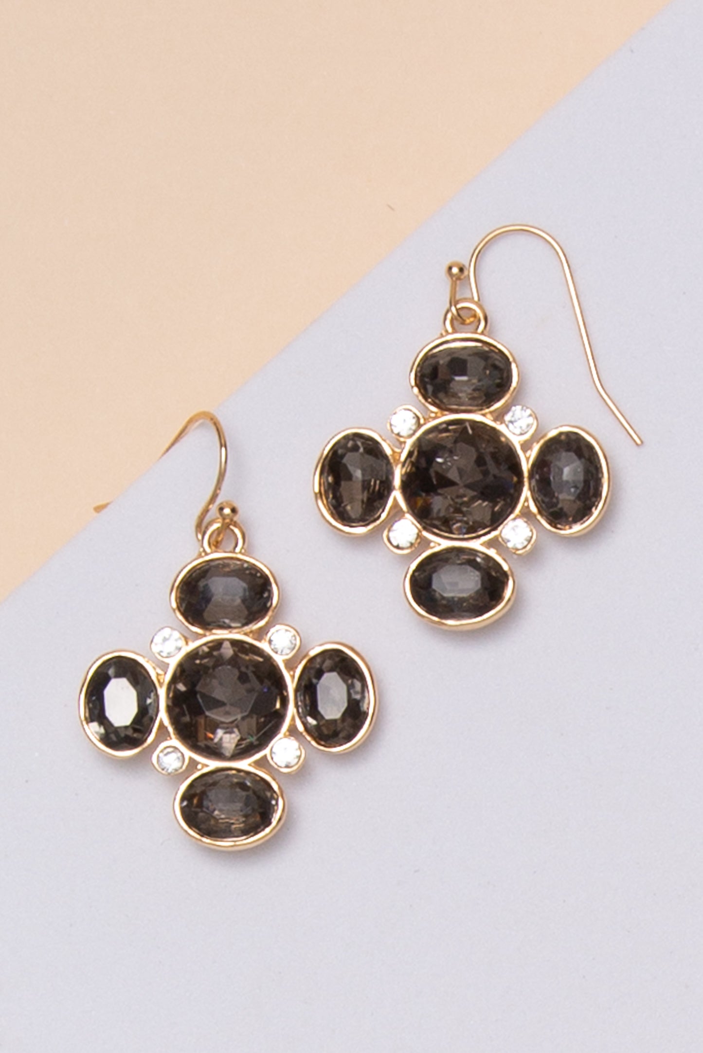 Khloe Faceted Stone Cluster Drop Earrings with Multi Stone Accents | Grey