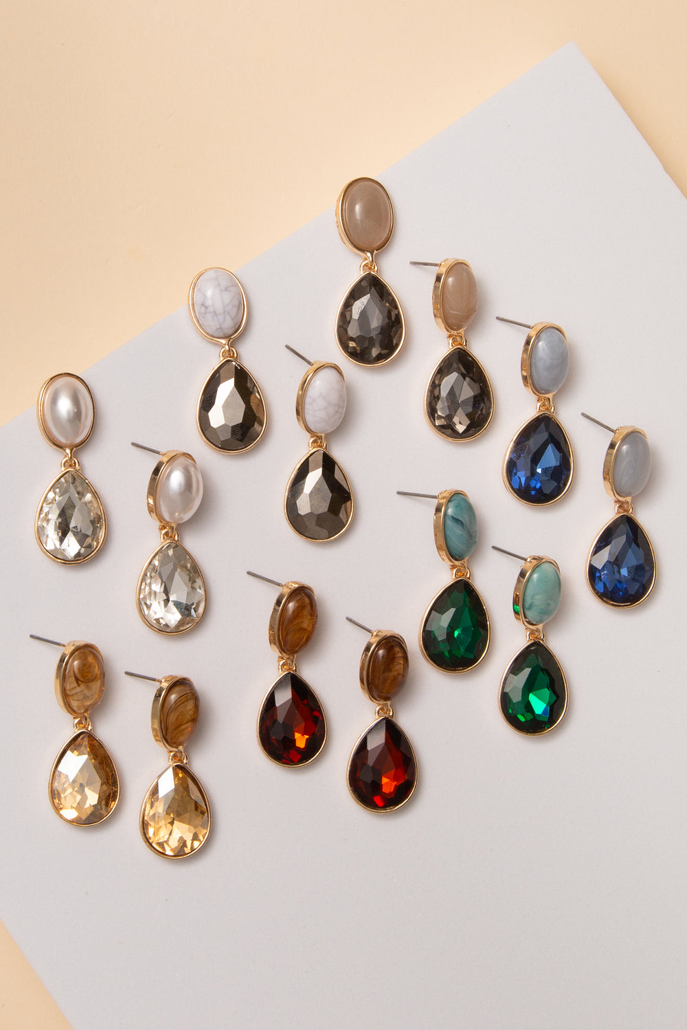 Penelope Oval Stone Post Earrings with Crystal Teardrop Accent