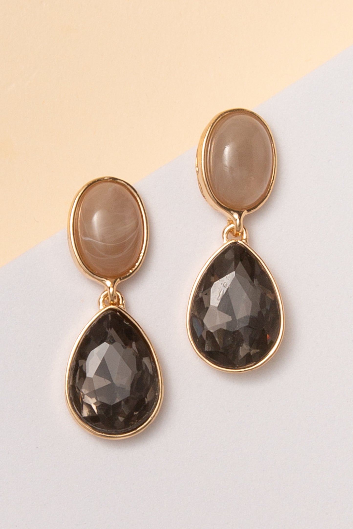 Penelope Oval Stone Post Earrings with Crystal Teardrop Accent