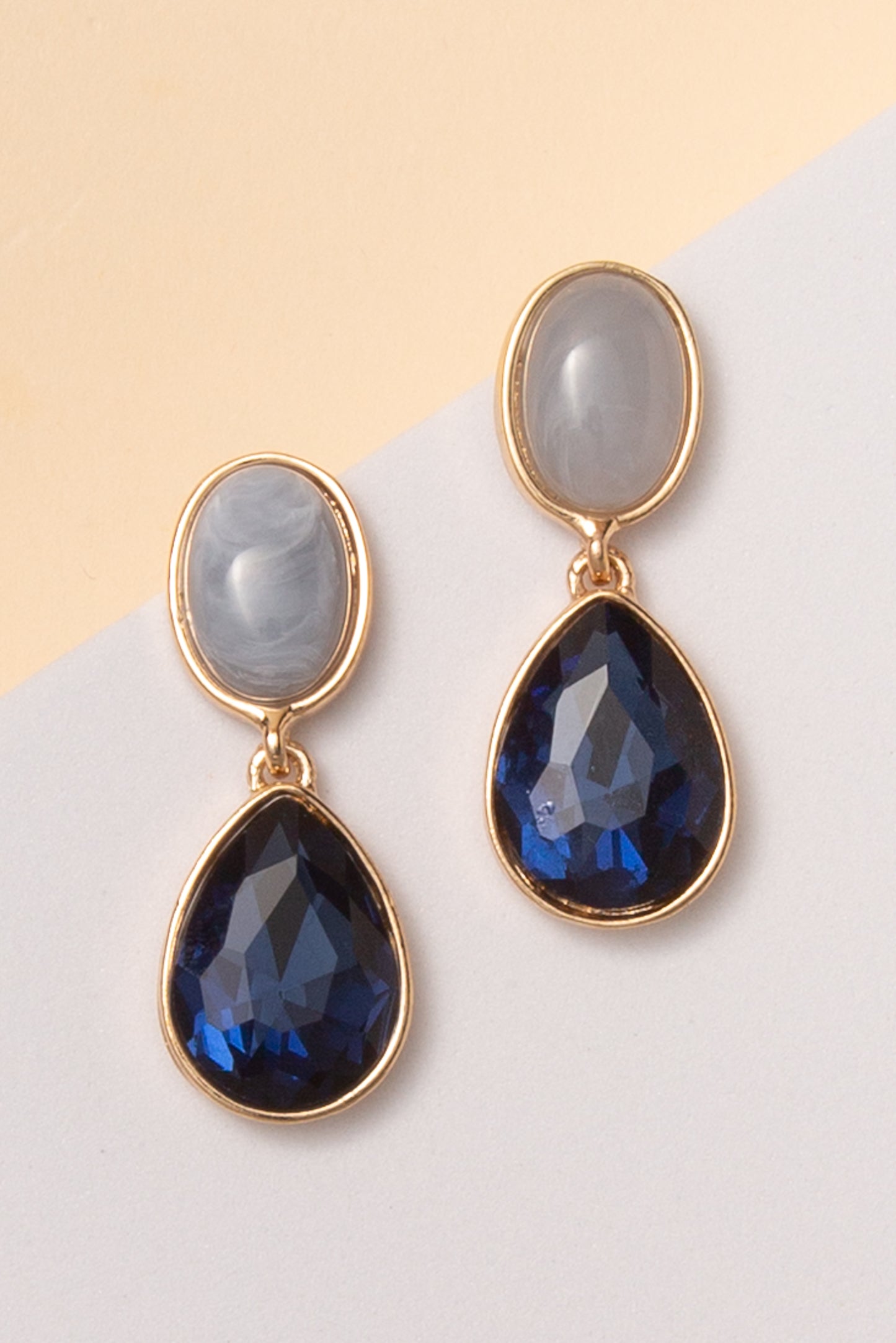 Penelope Oval Stone Post Earrings with Crystal Teardrop Accent