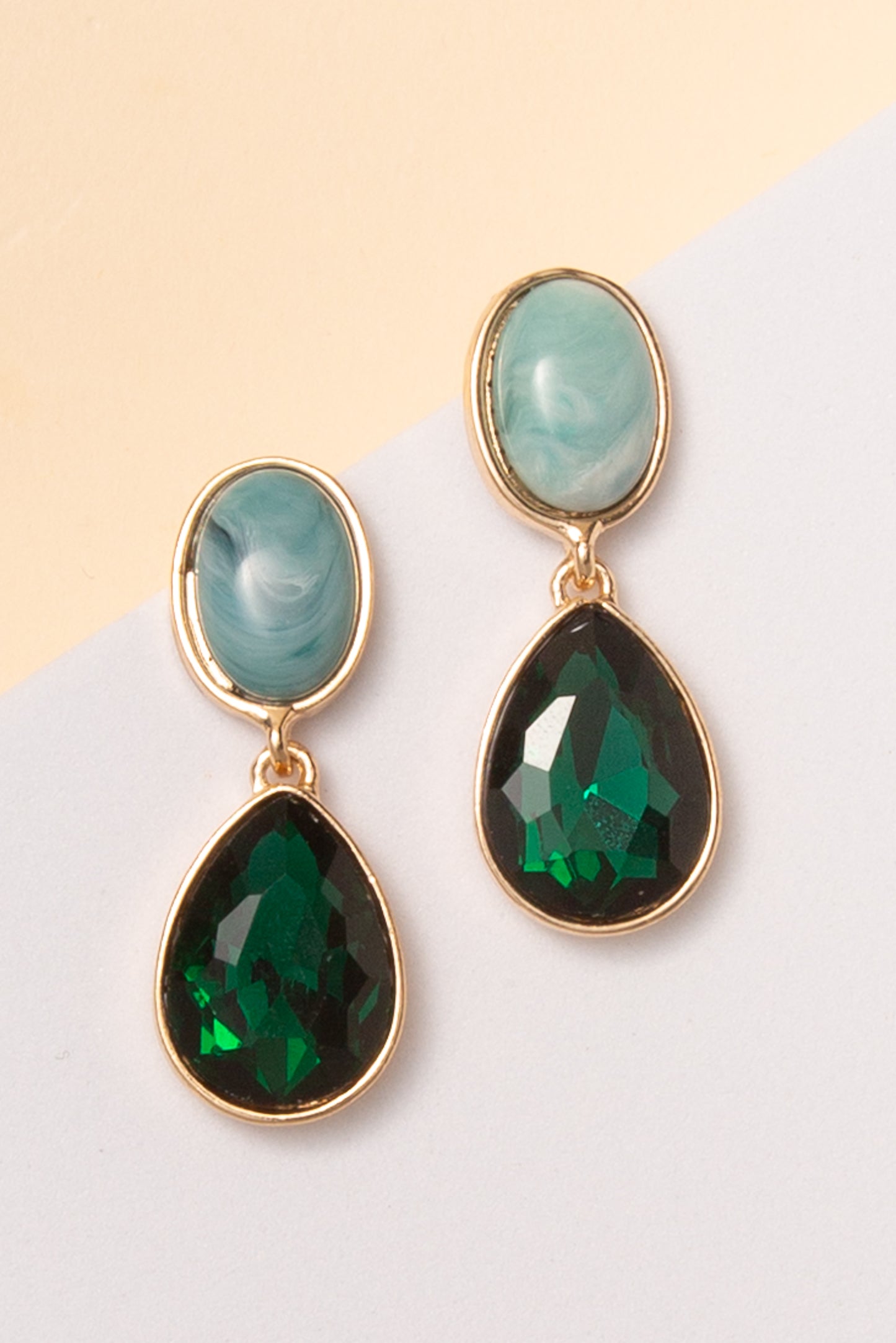 Penelope Oval Stone Post Earrings with Crystal Teardrop Accent