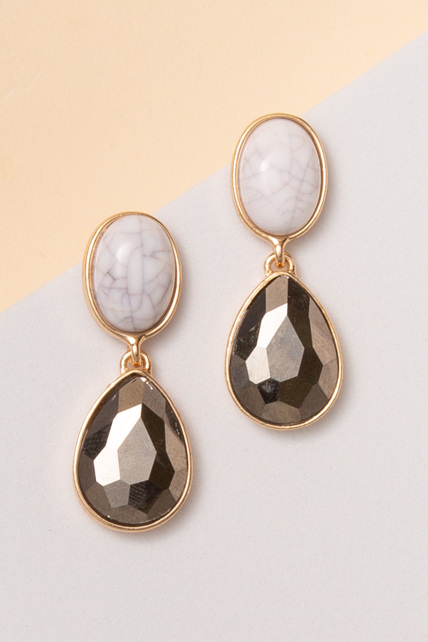 Penelope Oval Stone Post Earrings with Crystal Teardrop Accent