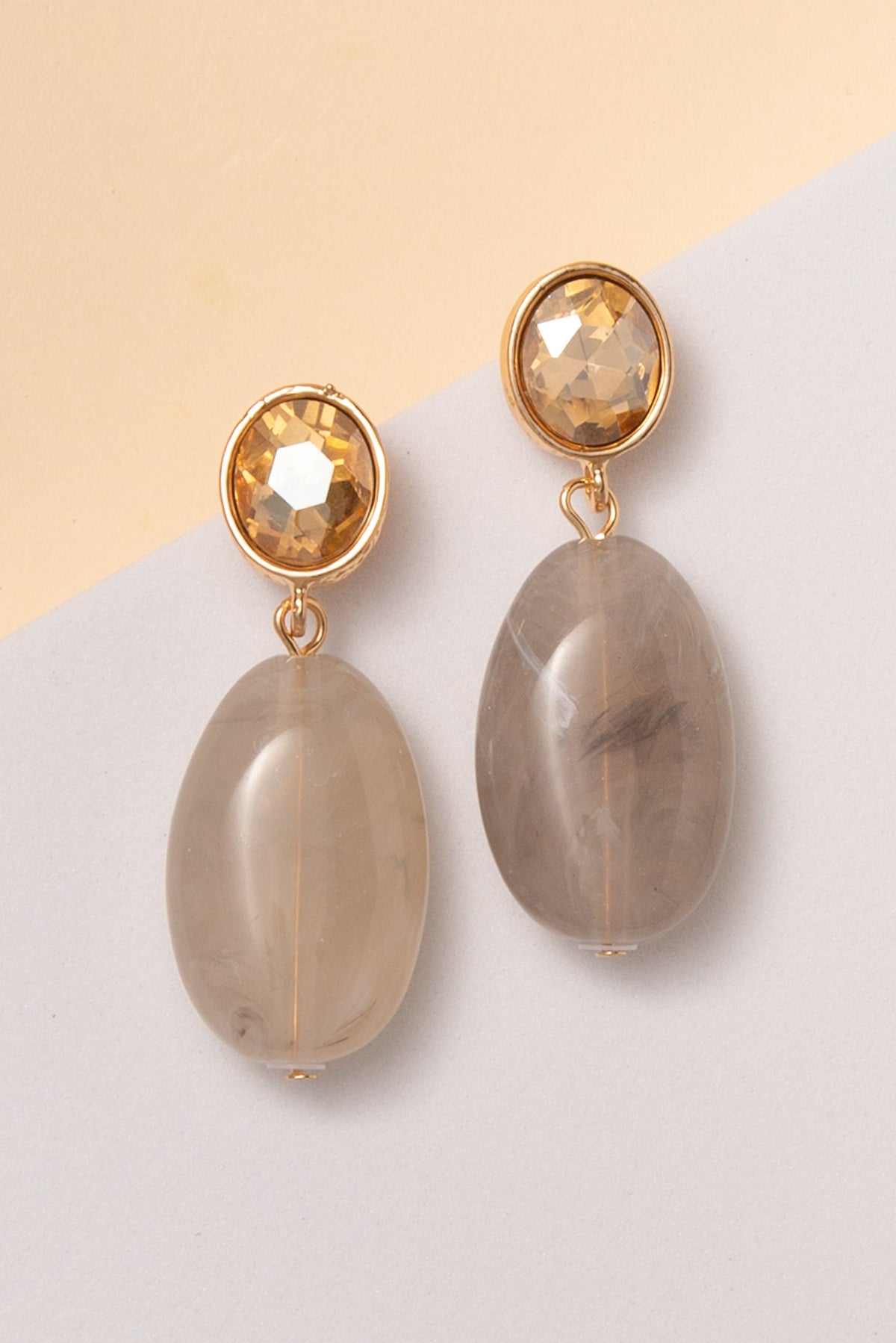 Jazmine Oval Crystal and Stone Post Earrings | Grey