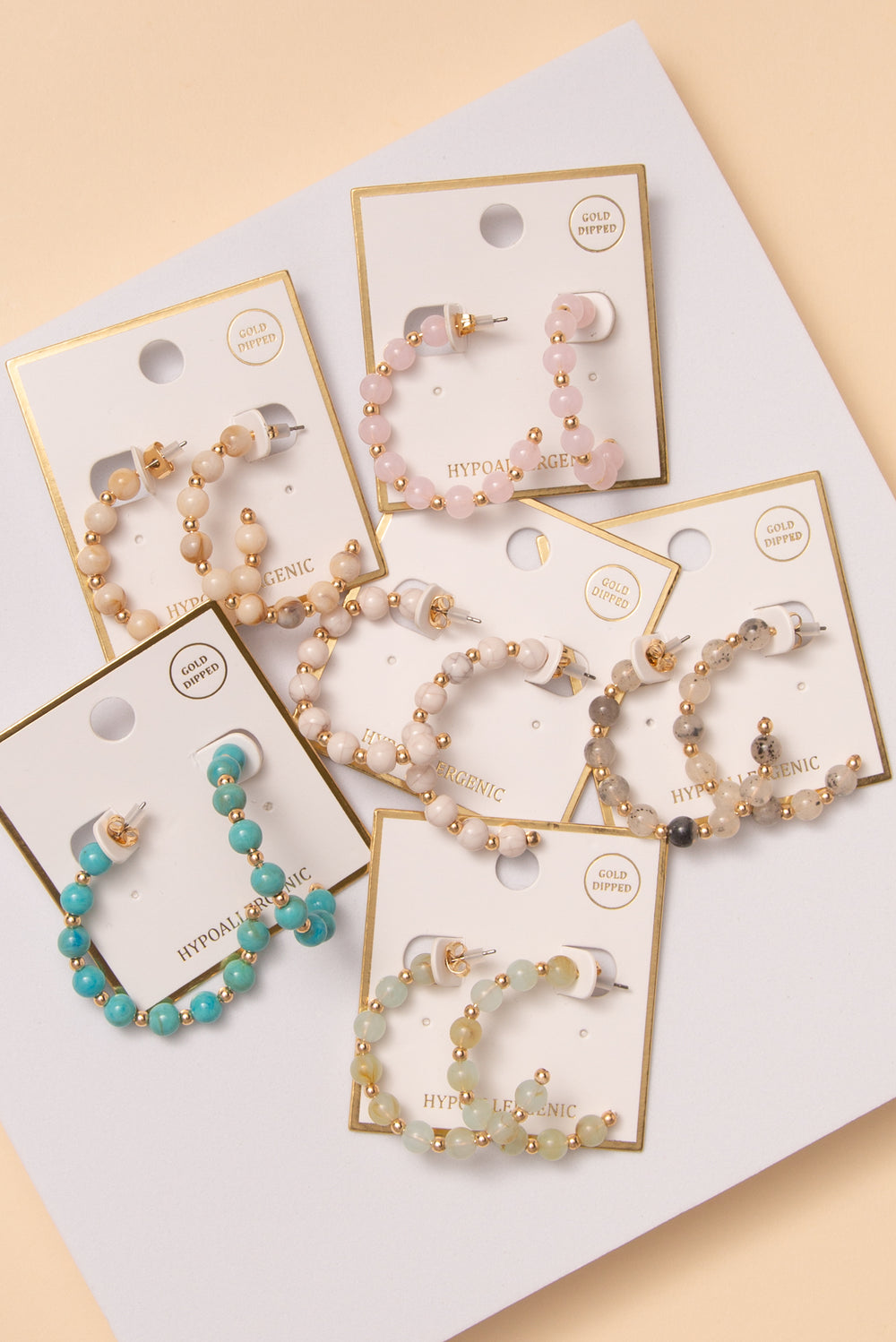 Kiara Gold Dipped Marble Beaded Open Hoop Earrings