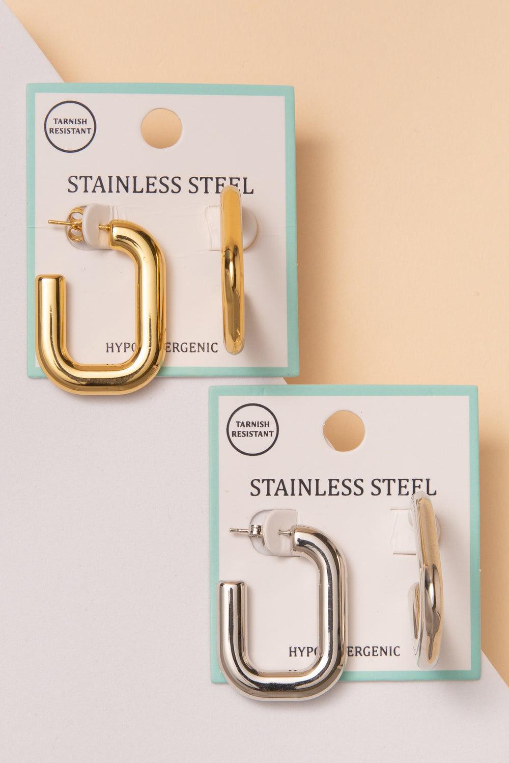 Selena Stainless Steel Square Open Hoop Earrings