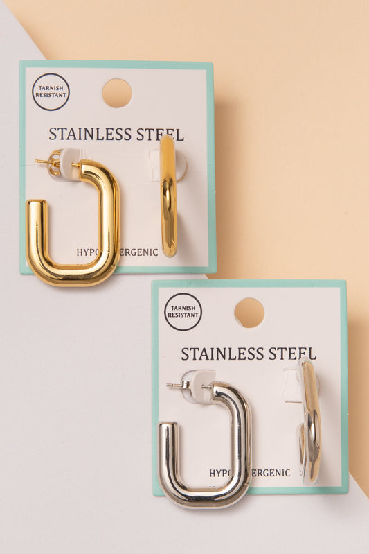 Selena Stainless Steel Square Open Hoop Earrings