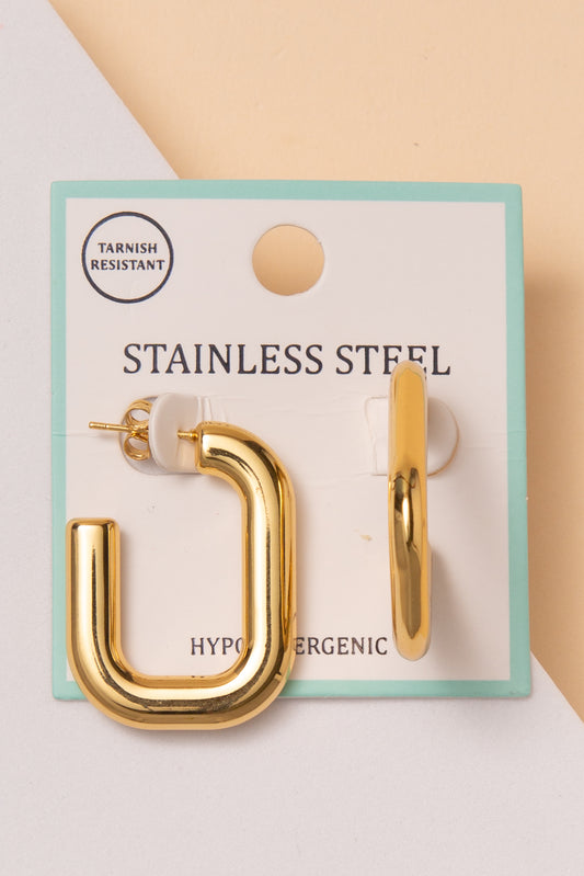 Selena Stainless Steel Square Open Hoop Earrings | Gold