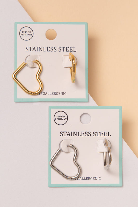 Ally Stainless Steel Heart Shaped Hoop Earrings