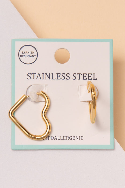 Ally Stainless Steel Heart Shaped Hoop Earrings | Gold