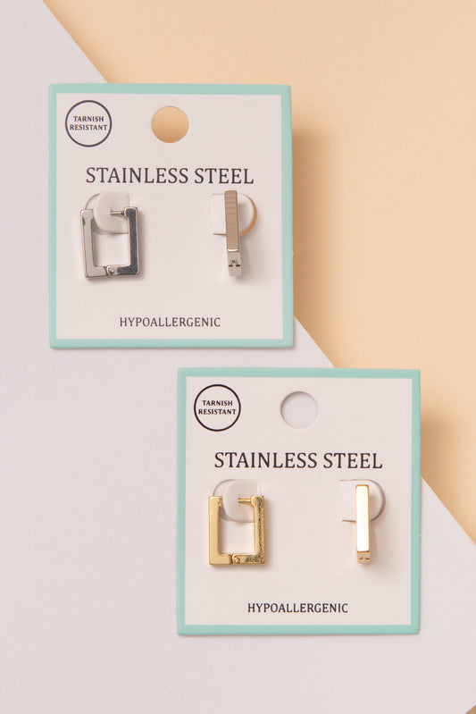 Kiara Stainless Steel Rectangle Hoop Earrings