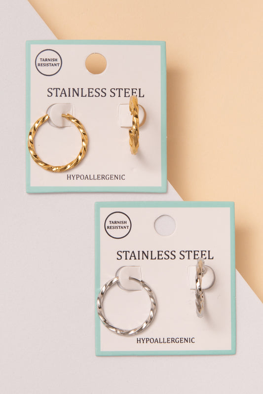 Diana Stainless Steel Twisted Huggie Hoop Earrings