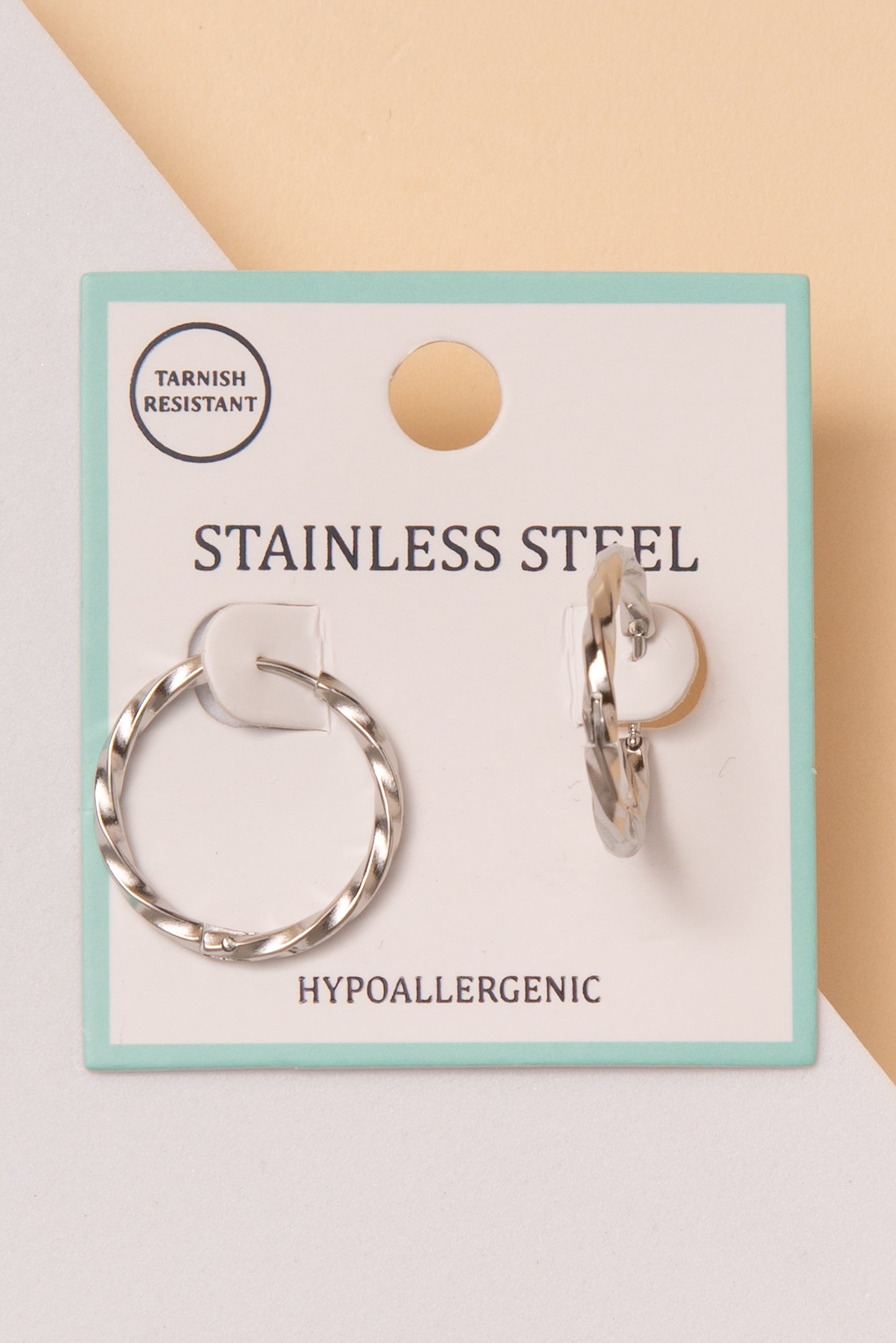 Diana Stainless Steel Twisted Huggie Hoop Earrings | Silver