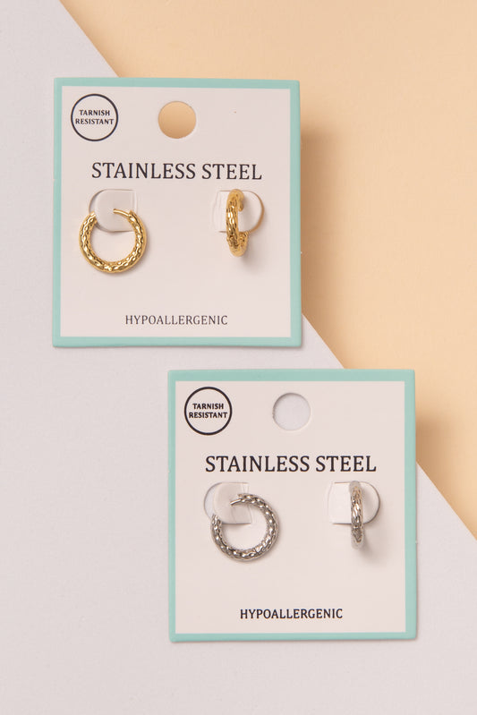 Selena Stainless Steel Texture Huggie Hoop Earrings
