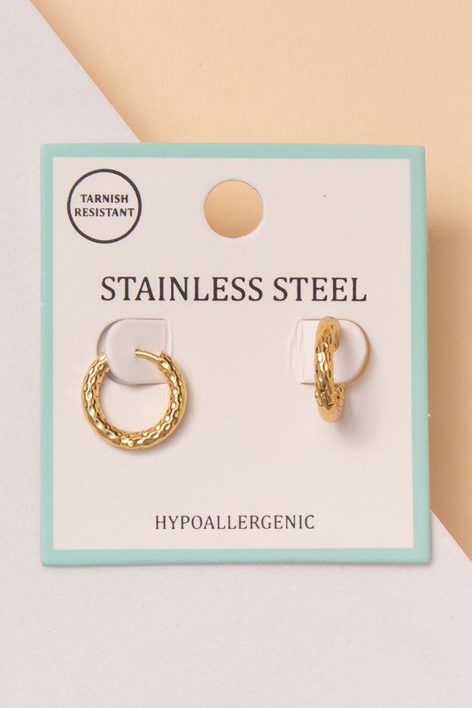 Selena Stainless Steel Texture Huggie Hoop Earrings | Gold