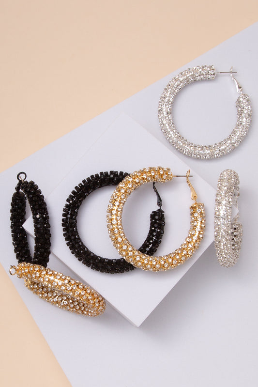 Sara Rhinestone Pavé Tube Hoop Earrings