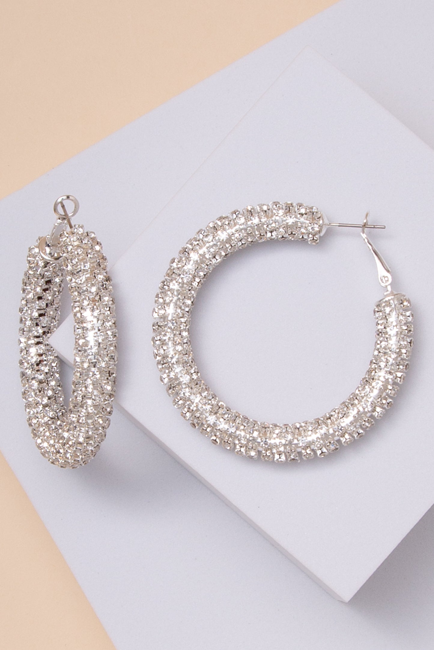 Sara Rhinestone Pavé Tube Hoop Earrings | Silver